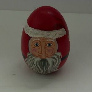 Vintage Christmas Hand Painted Oval Egg Shape Santa Wood Wooden Artist Signed